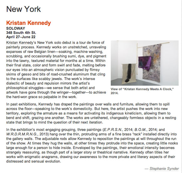 Kristan Kennedy, Artforum, June 2014